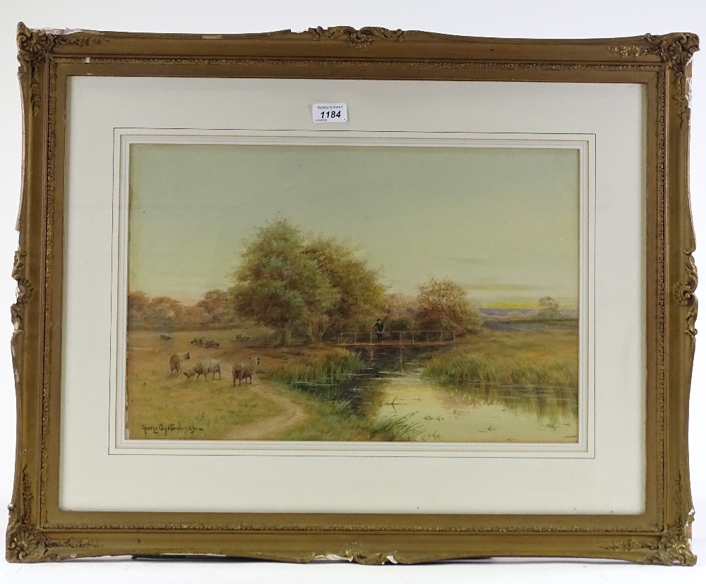 George Oyston, watercolour, sheep in landscape, 1923, 13" x 20", framed - Image 2 of 4