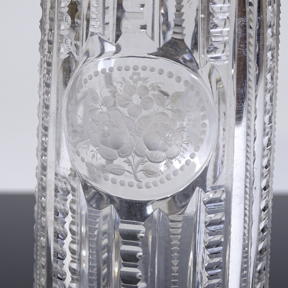 A 19th century cut-glass lidded tankard of small size, with unmarked silver mounts and inset facet- - Image 3 of 3