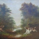 Frank Cassell, large oil on canvas Gundogs and pheasant, 34" x 44", framed
