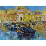 Oil on board, impressionist Continental harbour scene, signed with monogram, 13" x 16", framed