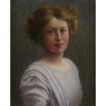 Late 19th century oil on copper, half length portrait of a woman, unsigned, 6" x 4,5", framed
