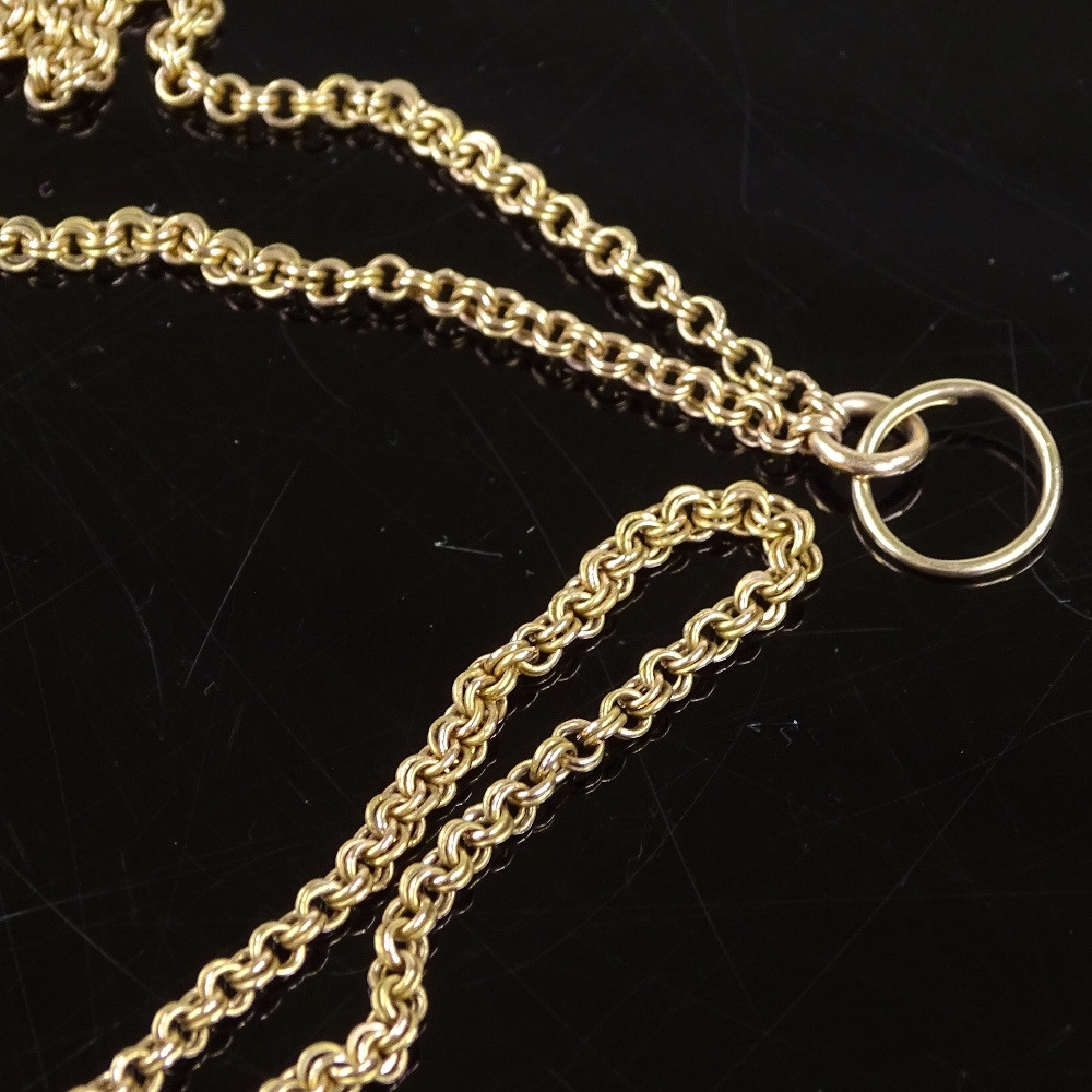 A Victorian 15ct gold double belcher link long guard chain, length 82cm, 31g - Image 3 of 4