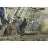 John Knapp-Fisher (1931 - 2015), watercolour, By a River, 3" x 4", framed