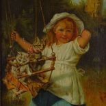 Attributed to Fred Morgan, oil on canvas, Pat and her pets, 26" x 17", framed