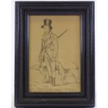 Thomas Edward RA, pen and ink drawing, master of the hounds, 11" x 7", framed
