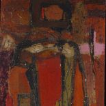J V Campbell, mid-20th century mixed media on board, abstract composition, 28" x 18", framed