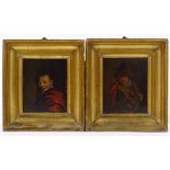 18th/19th century Dutch School, pair of miniature oils on wood panels, portraits of men, unsigned,