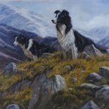 John Trickett (born 1952), oil on canvas, sheep dogs in the mountains, 18" x 30"
