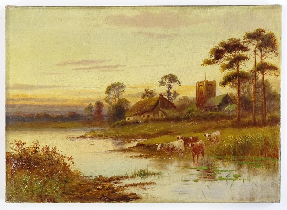 Sidney Yates Johnson, oil on canvas, cattle on river bank, 10" x 14", unframed - Image 2 of 4