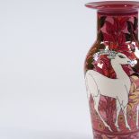 Dennis Chinaworks, limited edition vase, red ground antelopes, designed by Sally Tuffin after