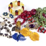 Various bead jewellery, including Bakelite and green stone