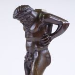 A bronze lamp base figure of Atlas (lacking original globe), height 34cm