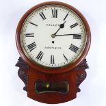 A 19th century mahogany 8-day drop-dial wall clock, painted dial signed Hallett of Hastings, with