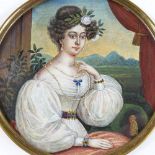 An early 19th century miniature watercolour portrait of a lady, by Vogel Von Vogelstein, brass