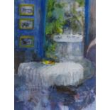 Geraldine Wheeler, oil on canvas laid on board, looking out from Angela's, 27" x 19", framed