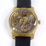 A Noble Design Omega Legacy wristwatch, gold plated case, with mechanical movement and lion dial,