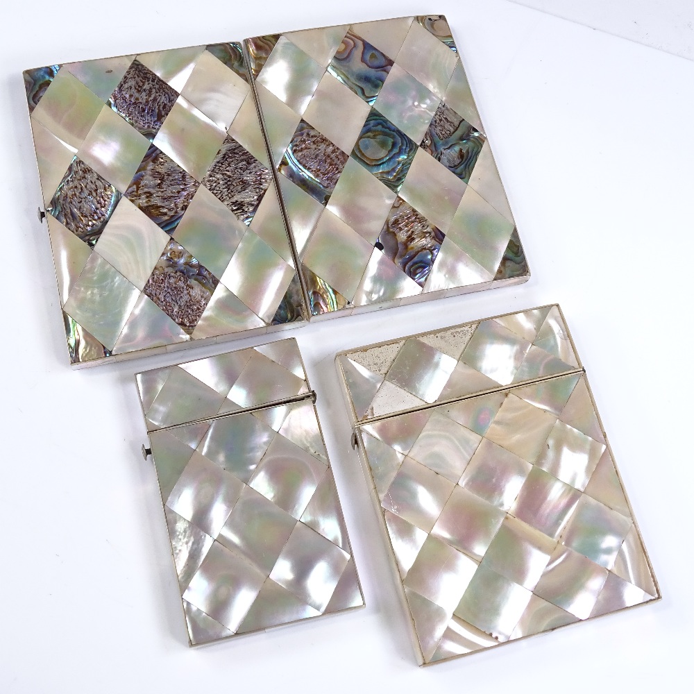 3 Victorian mother-of-pearl and abalone shell parquetry card cases, largest height 11cm (3) - Image 3 of 3