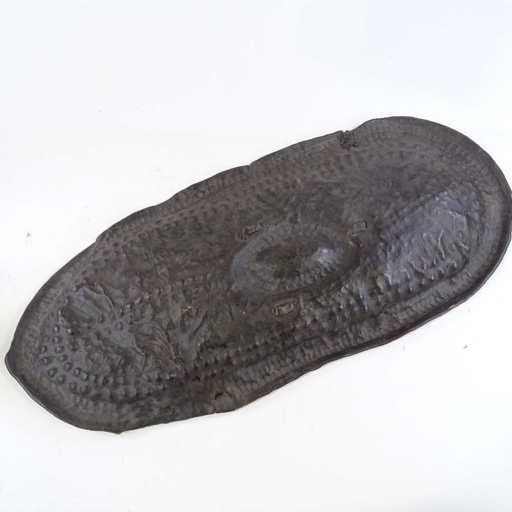 An Ethiopian animal hide Tribal shield, length 75cm. - Image 3 of 3