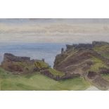 Charles R Aston, 2 watercolours, Tintagel, and rocks near Lands End, 6" x 9", framed