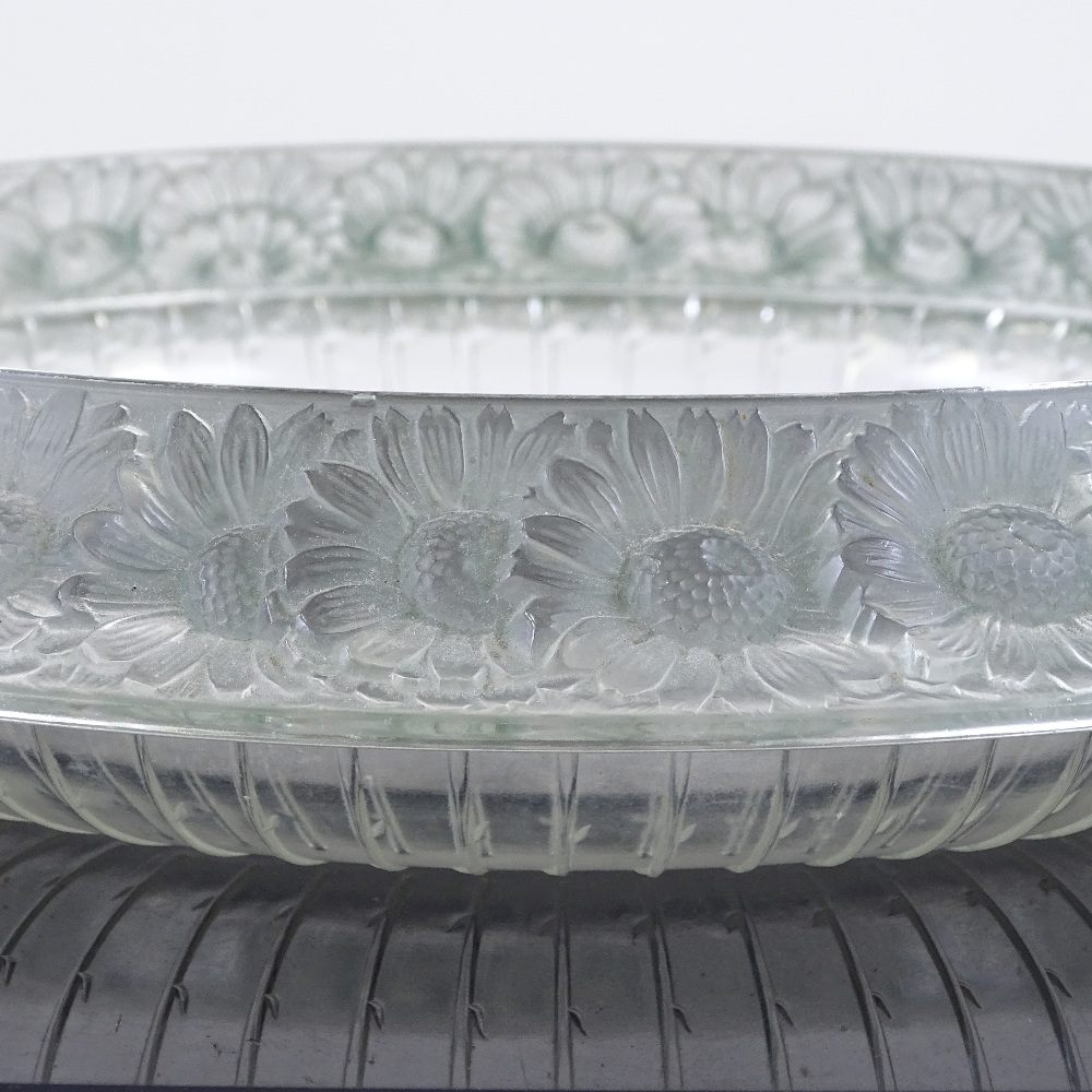 A Rene Lalique blue stained glass circular table centre bowl, relief moulded sunflower design - Image 2 of 3