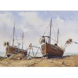 H Spalding, 6 watercolours, fishing boats and harbour scenes including Hastings, largest 14" x