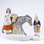 A Victorian Staffordshire girl with a donkey, height 20cm, and a Staffordshire Turkish figure (2)