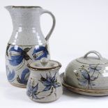 John Davidson (1936 - 2005), Truro Pottery, 3 pieces of stoneware with blue fuschia decoration,