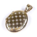 A 9ct gold diamond set photo locket pendant, height excluding bale 28.6mm, 7.7g