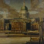 Early 20th century oil on canvas, Thames buildings near St Paul's, indistinctly signed, 24" x 25",