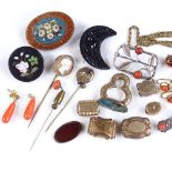 Various jewellery, including micro-mosaic, pietra dura, coral, jet etc