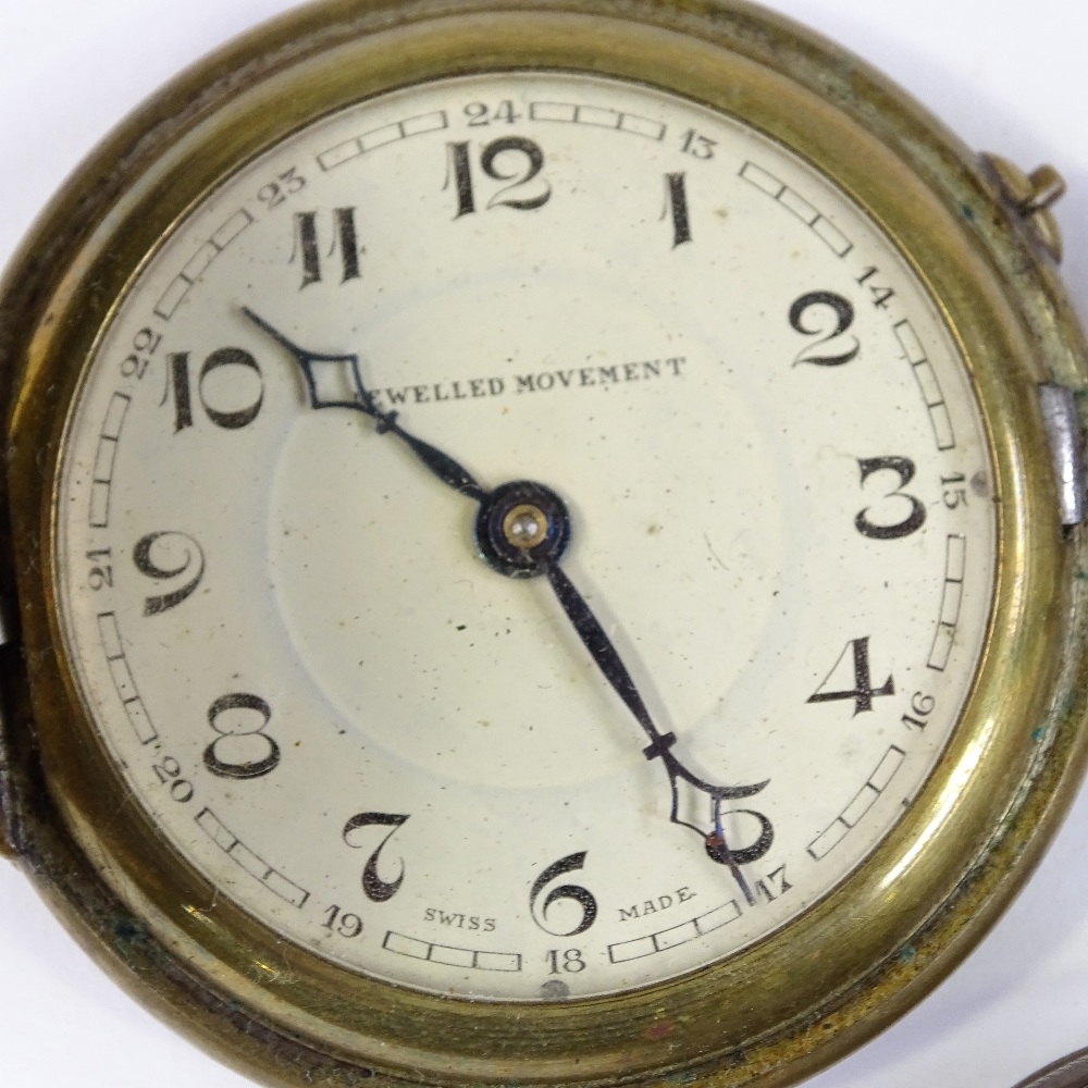 2 pocket watches, comprising an unmarked silver-cased pocket watch, and an Art Deco brass-cased - Image 3 of 5