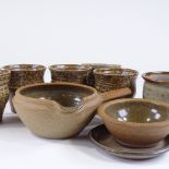 Michael Leach, Yelland studio pottery, 5 beakers, height 8cm, a planter with saucer, and 2 pieces of