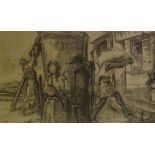 Alfred Palmer (1877 - 1951), charcoal on paper, study for a mural, workmen and conversation, 13.5" x