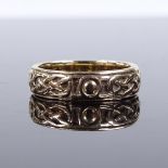 A 9ct gold Scottish Iona wedding band ring, with Celtic interlace decoration, designed by John