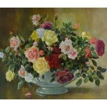 A Nikolsky, oil on canvas, still life roses, 1956, 20" x 24", framed