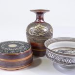 Mary Rich (born 1940), 3 pieces of studio porcelain, all with incised decoration, vase height