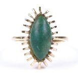 An unmarked gold marquise-cut turquoise ring, settings test as 18ct gold, setting height 19.7mm,