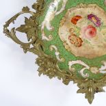 An ornate 19th century gilt-bronze mounted china table centre dish, A/F