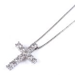 An 18ct white gold diamond cross pendant necklace, on an 18ct box link chain, total diamond