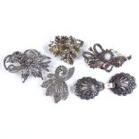 Various brooches, including marcasite (5)