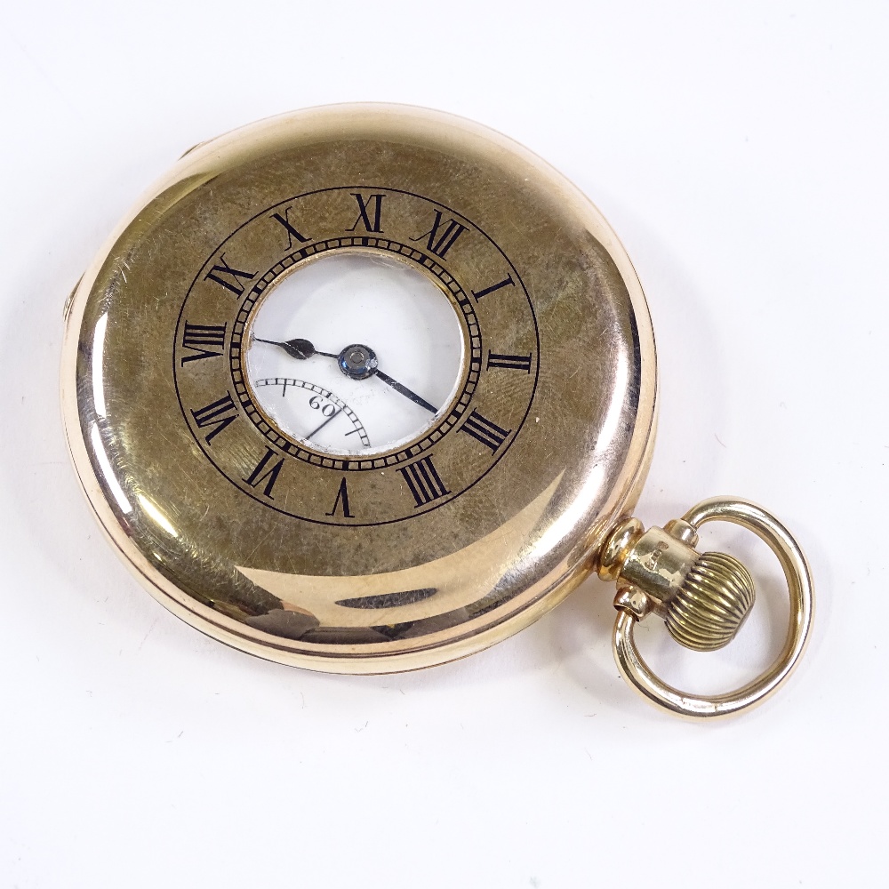 A 9ct gold Syren half hunter side-wind pocket watch, with Roman numeral hour markers and - Image 3 of 5