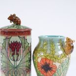 Dennis Chinaworks, a ceramic cylindrical jar with mouse handle, no. 7/25, height 19cm, and a vase