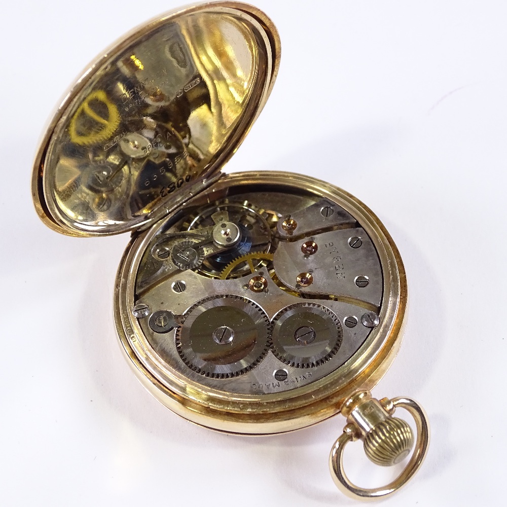 A 9ct gold Syren half hunter side-wind pocket watch, with Roman numeral hour markers and - Image 5 of 5