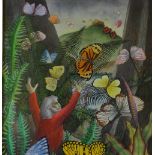 Cecil Riley (1917 - 2015), watercolour, Noah surrounded by butterflies, 1988, 23" x 17", framed
