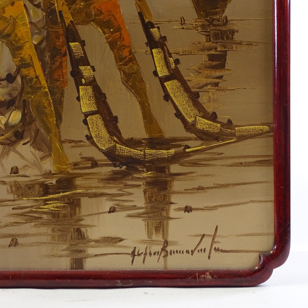 Alfredo Bonaventura (1942 - 1982), oil on canvas laid on board, Fishermen with nets, 24" x 18", - Image 3 of 4