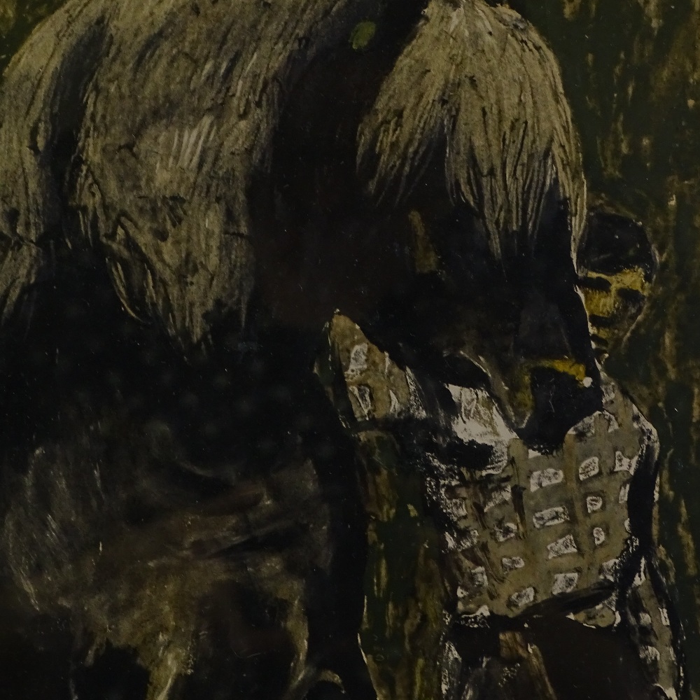 Mid-20th century mixed media on paper, man and horse, unsigned, 18" x 14", framed - Image 3 of 4