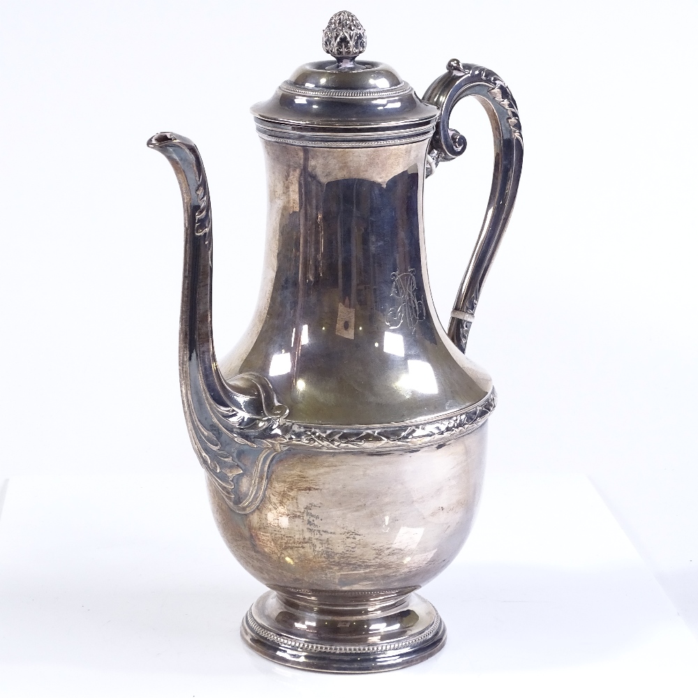 A 19th century French silver hot water jug, with acanthus and gadroon decoration, by L Lapar of - Image 2 of 3