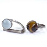 A Danish sterling silver and moonstone stylised ring, by F H Sorensen, size I, together with a