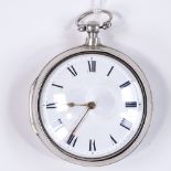 A 19th century silver pair-cased open-face key-wind Verge pocket watch, by J Snelling of New Romney,