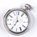 A 19th century silver pair-cased key-wind Verge pocket watch, by Barcham of Tunbridge, case maker